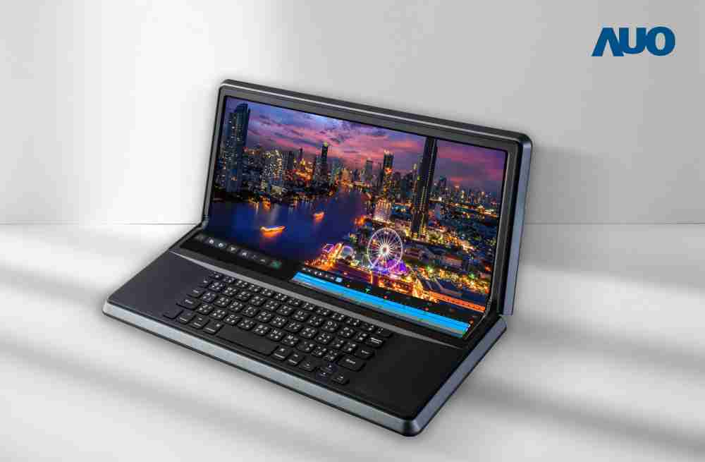 彩霸王14.6吋Micro LED折迭显示屏幕，，，，搭配半径4mm的弯折绞炼，，，，以及高画素、、、高亮度、、、高对比度的显示技术特点，，，即便在大视角下仍保有绝佳色相与亮度